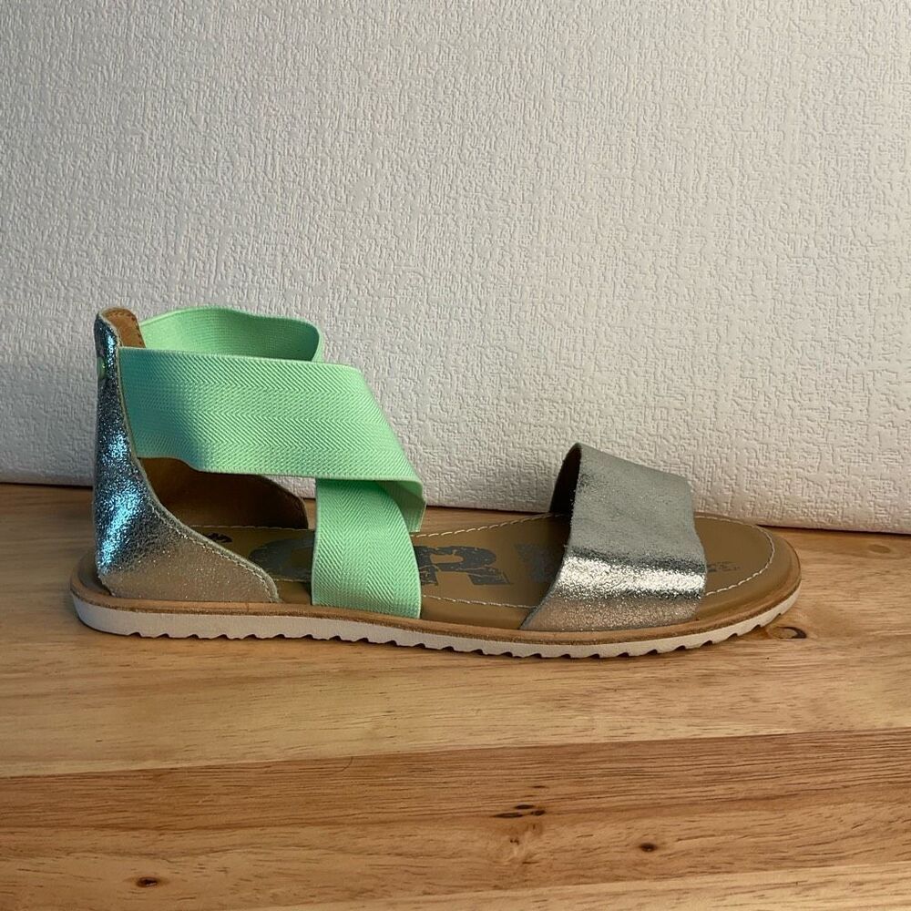 Sorel Ella Sandals Flats Shoes NL3538399 Womens Size 7 Mint Green‎ Metallic Boho